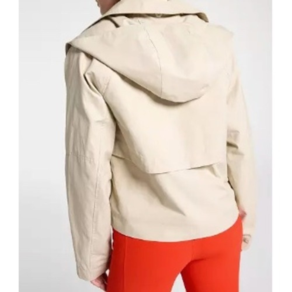 CALIA Crop Trench Jacket Womens XL Khaki Sand Hooded Water Repellent NEW - Picture 2 of 12